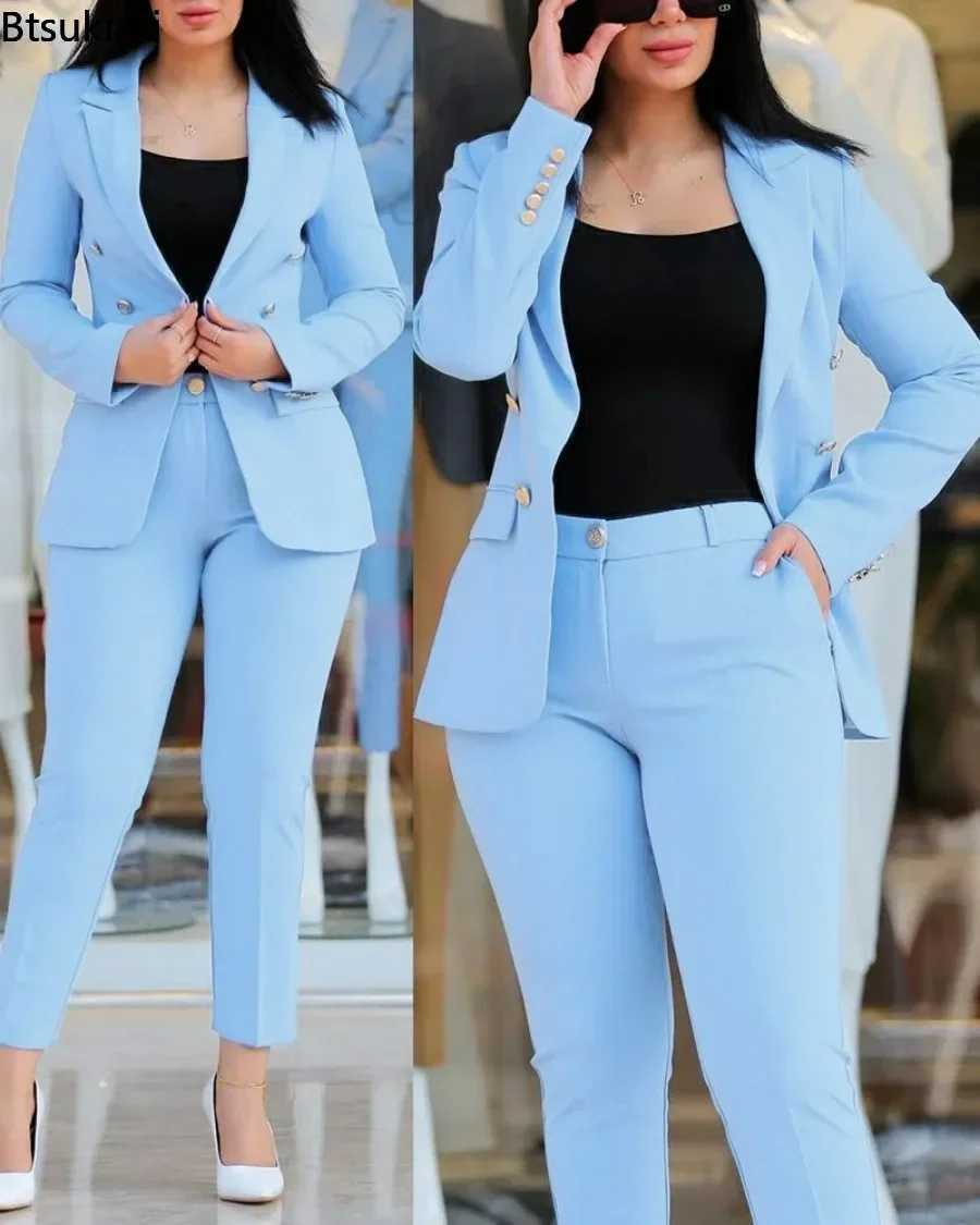 New 2PCS pants set womens business office set elegant set lapel fashion jacket set W241009