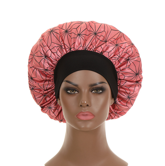 Women Cartoon Satin Sleeping Hat Bonnet Hair Care Wide Band Night Sleep Cap Salon Makeup Elastic Muslim Hijab Head Cover