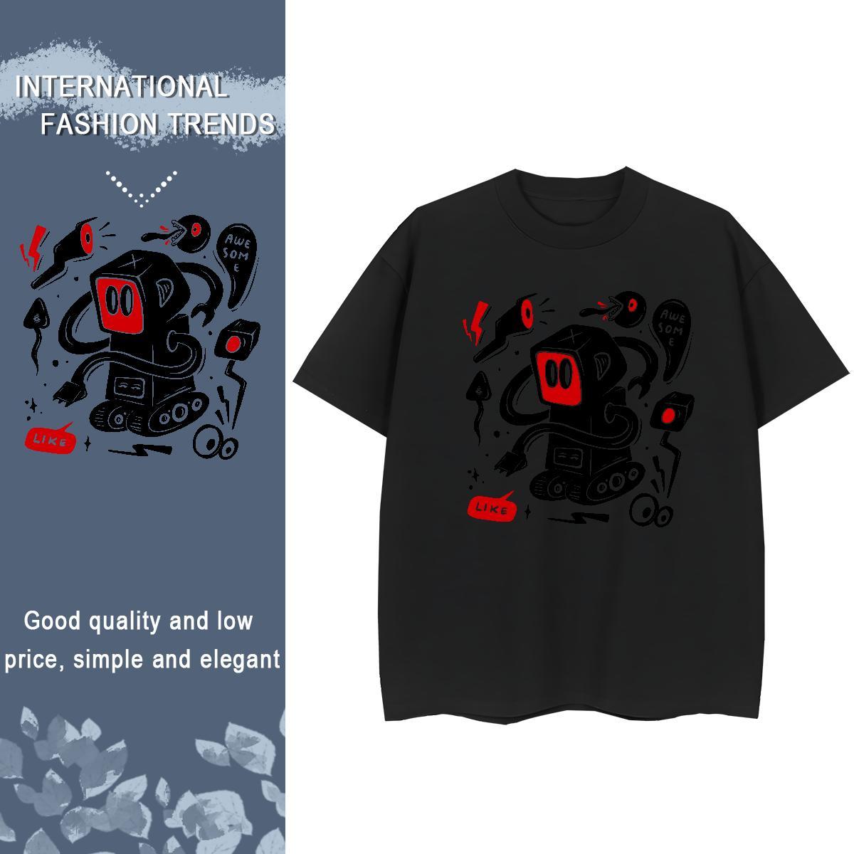 Popular Man T Shirts 230g Cotton robot Sports Casual Black White Pure Cotton Men Tshirts 2024 Summer Tops