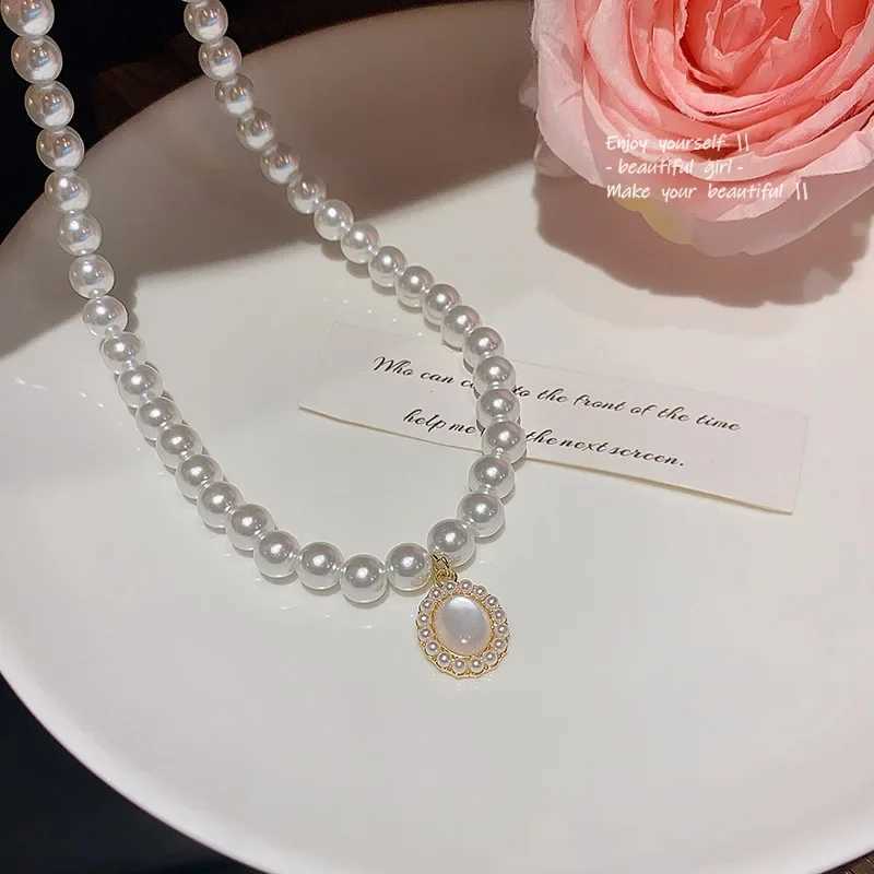 Korean Elegant Imitation Pearl Beads Necklace for Women Ladies Fashion Opal Pendent Necklace Choker Wedding Party Jewelry GiftX241009