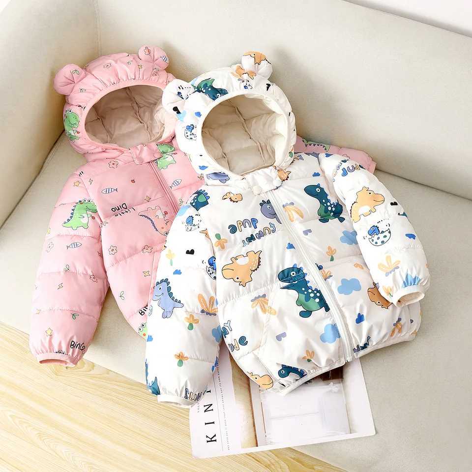 Down Coat Hibobi Winter Childrens Cotton Coat Dinosaur Pattern Hoodie Long Sleeve Down Jacket Suitable for Children Under Five Years Old H241010