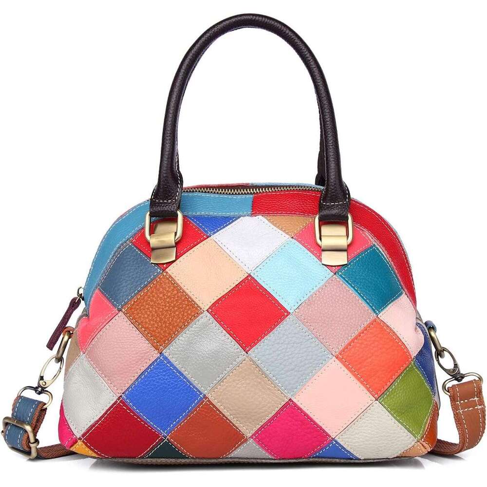 Women Multicolor Shell Genuine Leather Cute Tote Bag Colorful Handbag Purses
