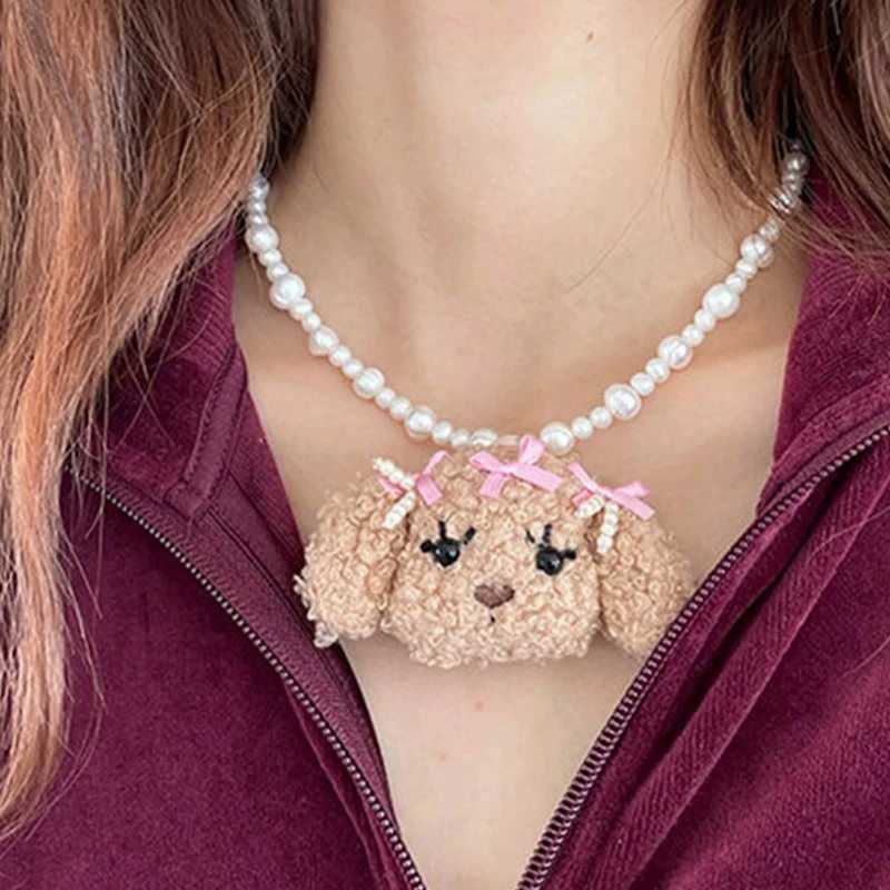 Kawaii Jewelry Bowknot Dogs Necklaces Pearl Charms Choker Korean Fashion Pendant Necklaces Women Punk Accessories VintageX241009