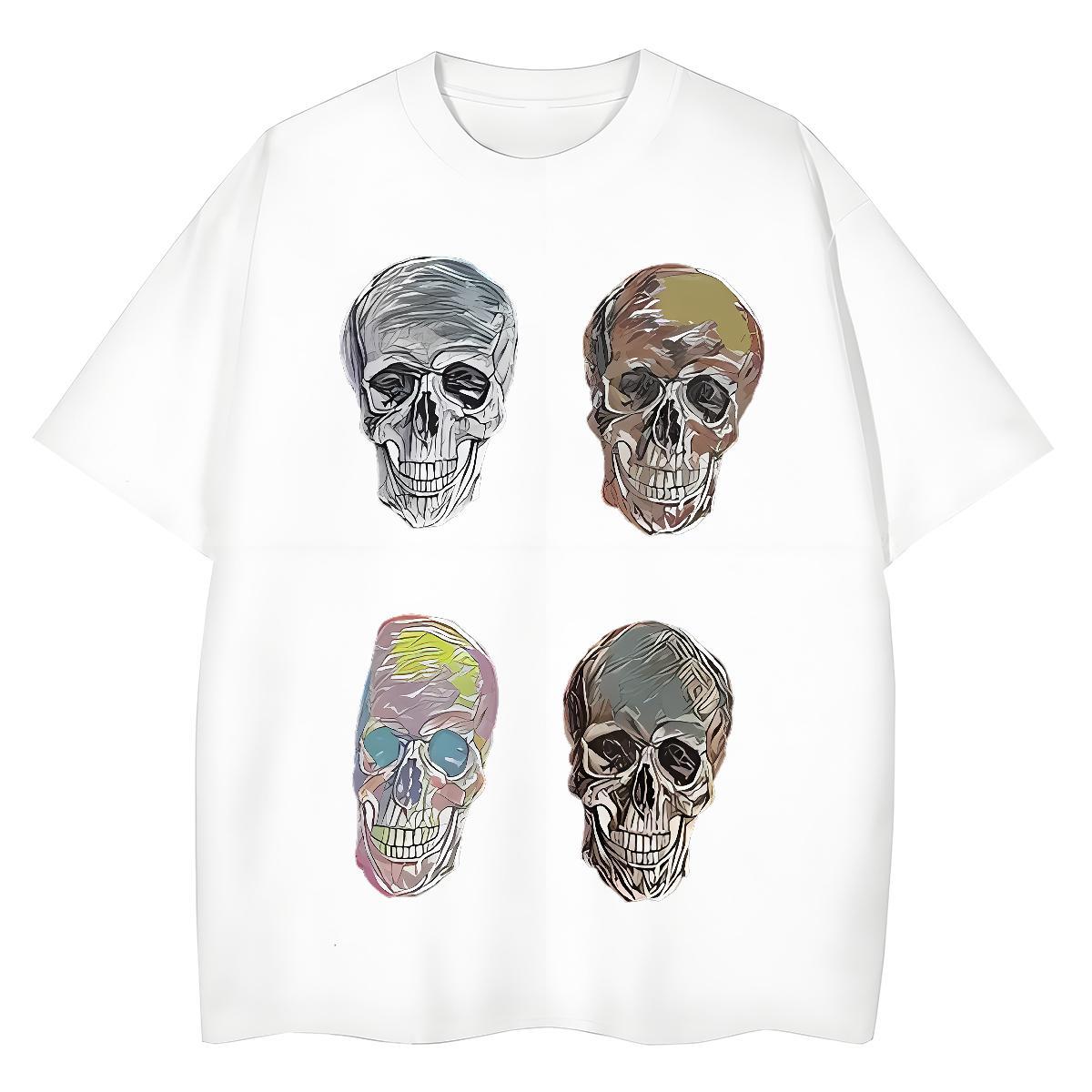 Fashion New T-Shirts for Women 230g Cotton Breathable Crew Neck Hip Hop Street skull Couples T Shirts 5A Skull Clothes Shirt