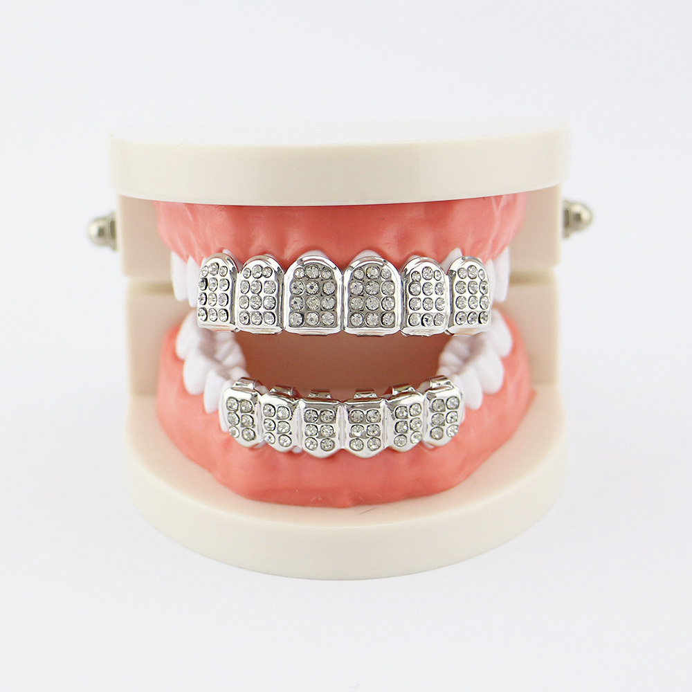 18K Gold Filled Teeth Grillz Glaze Cubic Zircon Diamond Top Bottom Grillz Teeth Hip Hop Grills Miami Bling Fine Jewelry for Men Body Jewellry