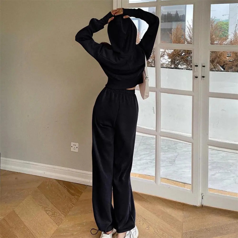 Double zipper knitted suit womens sweater sewn casual pants winter loose twopiece set sportswear 241007