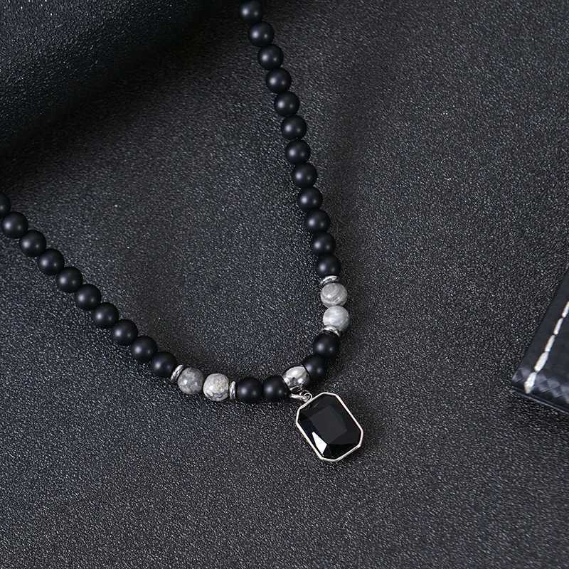 Black Matte Healing Stone Beads Necklace for Women Men Tigers Eye Beaded Necklace Retro black gemstone pendant hip-hop NecklaceX241009
