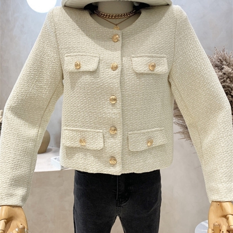 Lanjia- Autumn Winter Small Fragrant Tweed Jacket Coat Women Vintage Woolen Short Coats Streetwear Elegant Casual Slim Outwear Crop Top 241010 9Cc19
