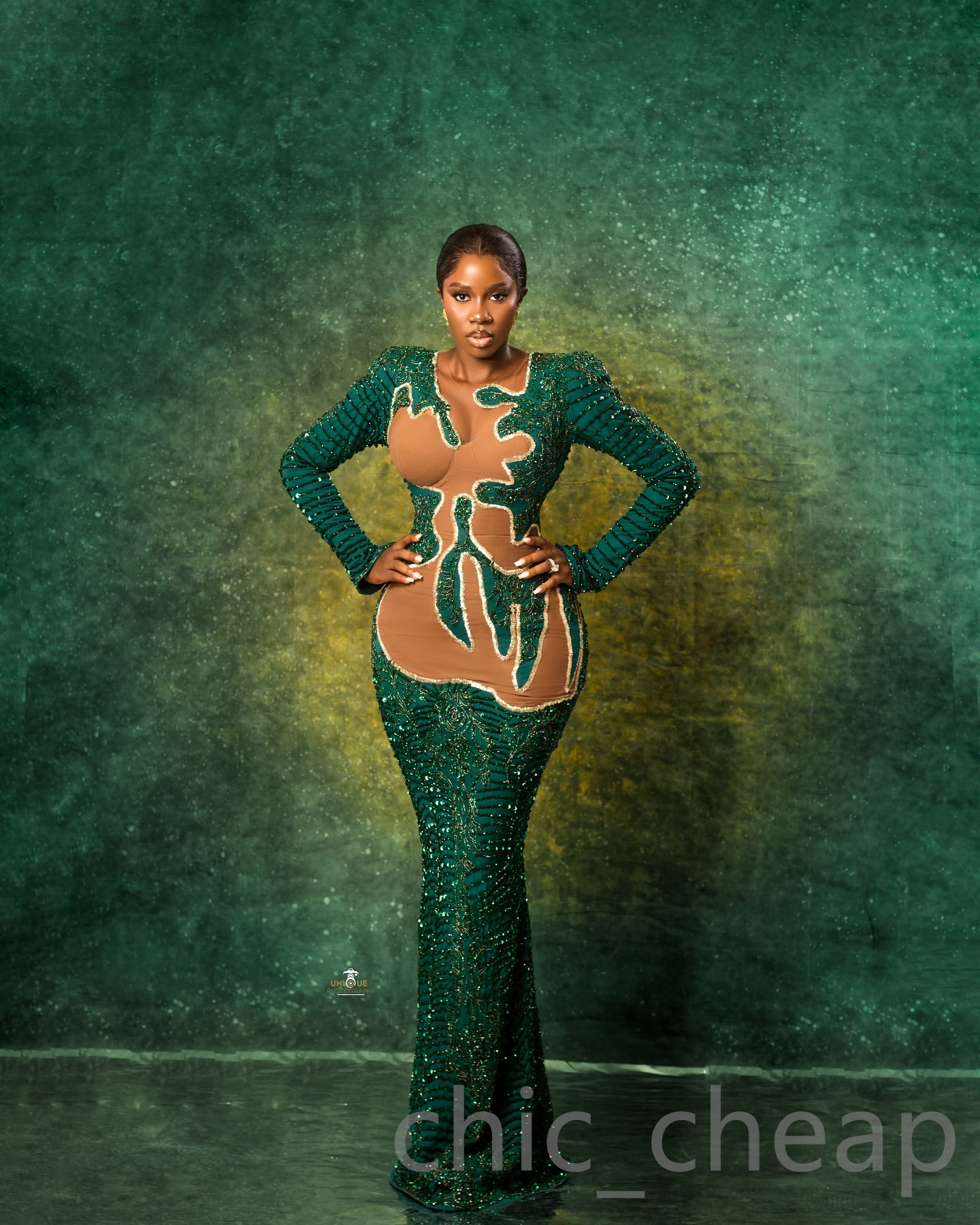 Aso Ebi 2024 Green Illusion Mermaid Prom Dresses Beaded Sequined Full Sleeves Evening Formal Party Second Reception Birthday Gowns Dress For Special O