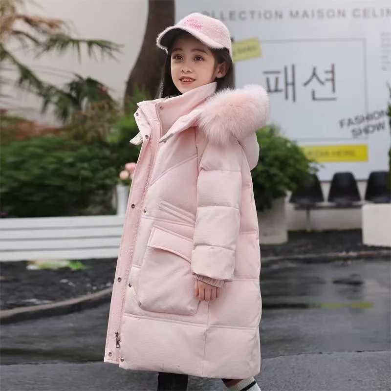 Down Coat UNITIM winter jacket suitable for girls hooded white duck thick warm teenage girls jacket girls aged 5-14 in the park H241010