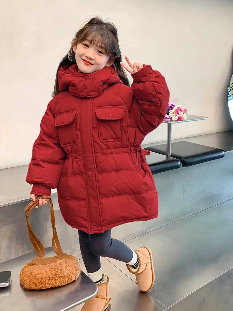 Down Coat Thick girl warm Parka childrens jacket winter casual youth jacket red purple hooded cotton windbreaker XMP564 H241010