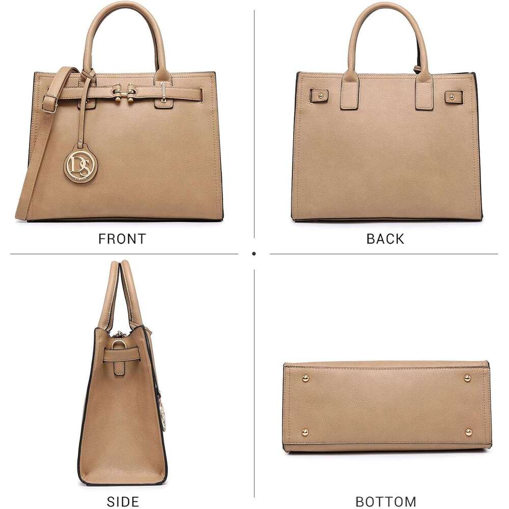 Women Satchel Purses Handbags Belted Top-handle Work Tote Shoulder Bags with Long Strap