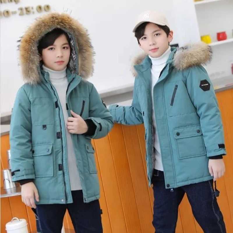 Down Coat 5-12 New Winter Boys Thick Coat Keep Warm and Fashionable Fur Collar Jacket Hooded Zipper Boys Coat Childrens Clothing H241010