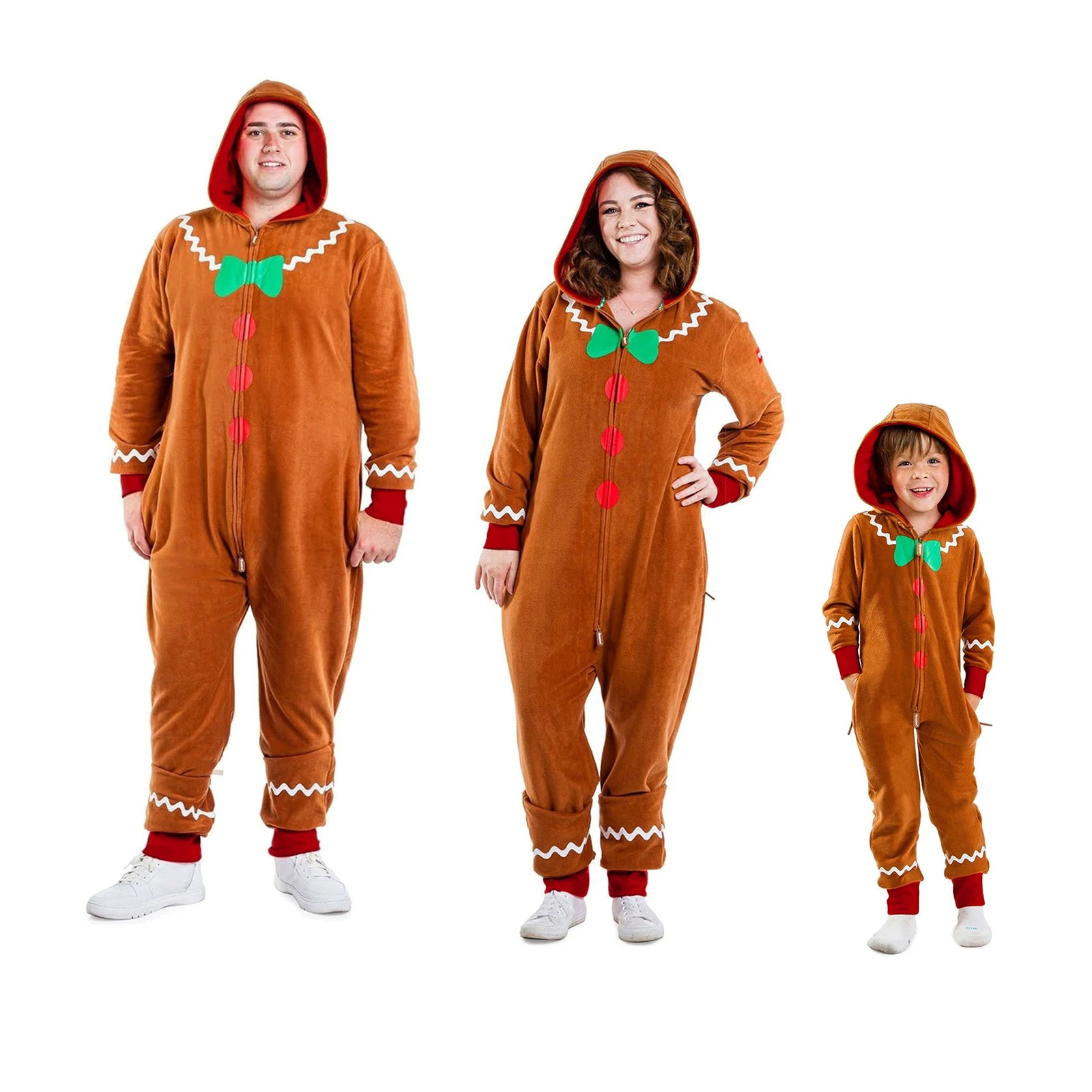 Adult Christmas costume gingerbread long sleeved zipper hooded jumpsuit suitable for womens party roleplaying 241007