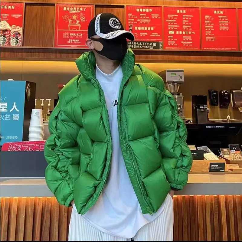 Men's Down Parkas Winter mens cotton padded jacket with cushioning pad loose solid warm jacket long Sleve Criss cross collar thick park Y241009CB