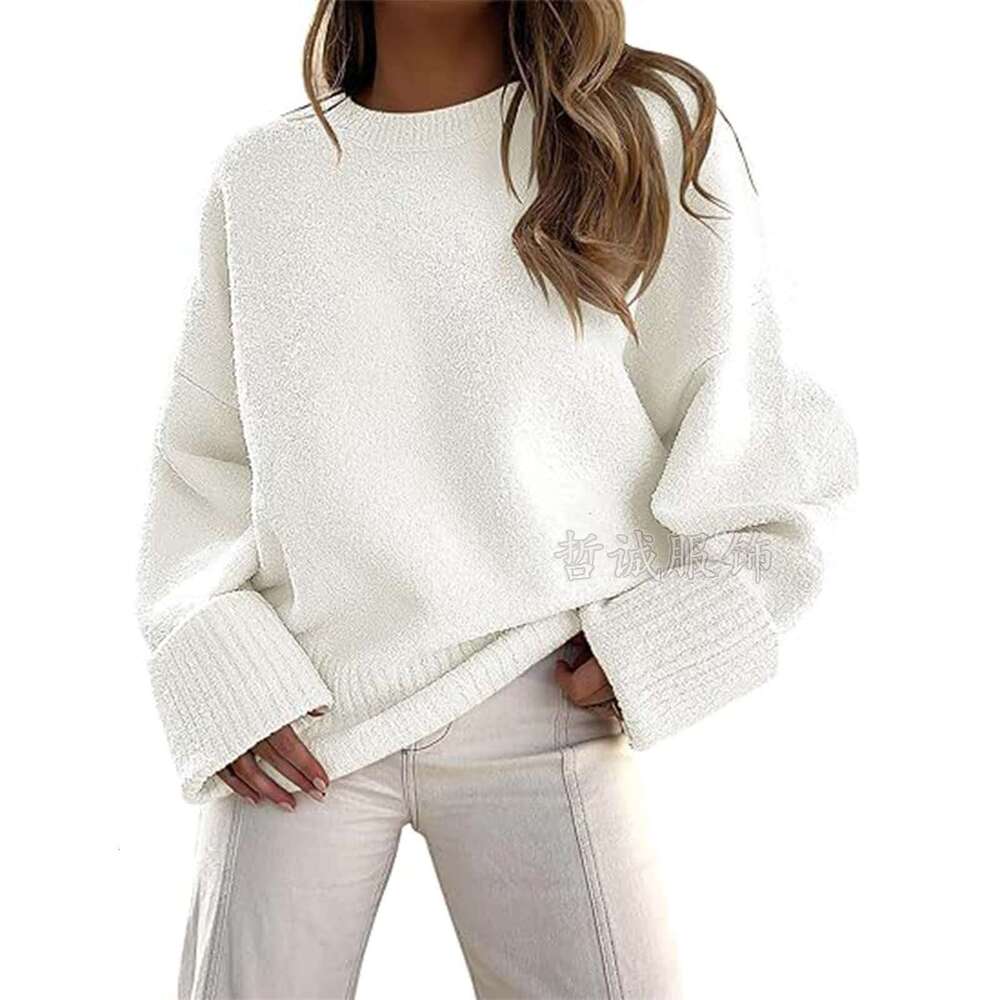 Womens clothing 2024 autumn and winter new loose fitting pullover knitted fashionable bat sleeve round neck sweater for women