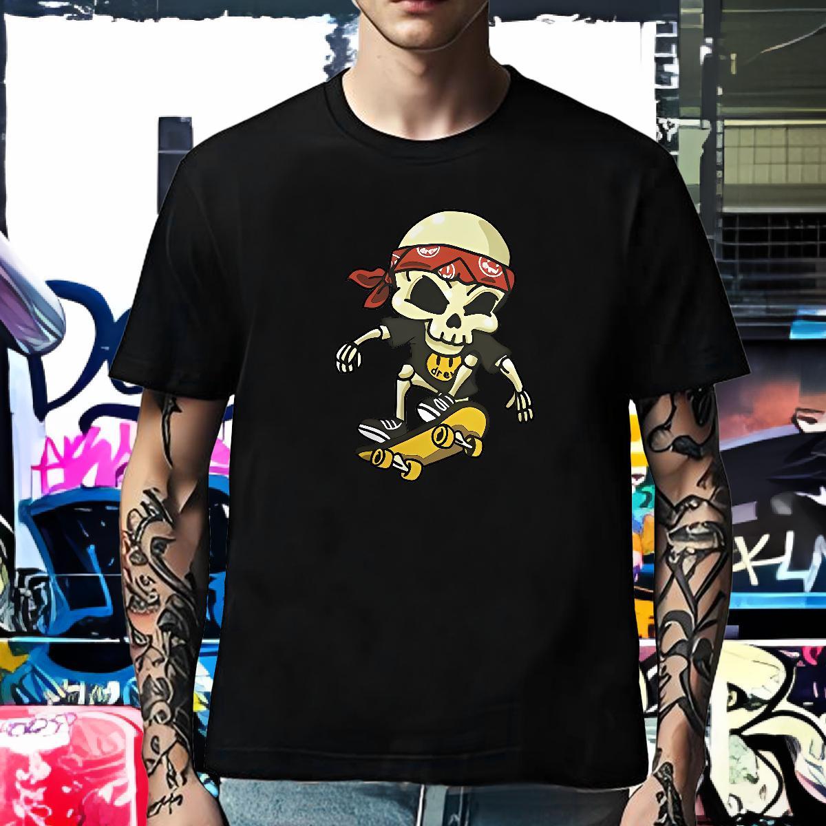 Unisex T-Shirts 230g Pure Cotton skull Street wear Hip Hop Cartoon Printing M-4XL Breathable Soft Mens Tshirts Fashion Designer Clothings