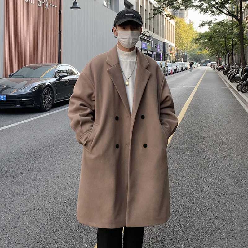 Autumn Winter Men Woolen Dust Coats Japan Style Streetwear Male Loose Solid Color High Quality Mens Thick Warm Trenchcoat LX241010