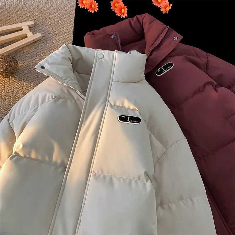 Men's Down Parkas Harajuku unisex down jacket new mens winter casual thick warm stand collar park loose fit plus size apron Y241009ODQZ