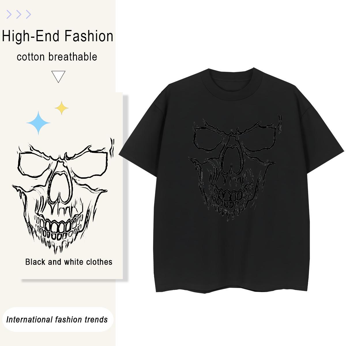 2024 T Shirt For Woman 230g Pure Cotton Short sleeve Soft Sports Street Wear skull Women Tees Loose Anime Clothes Shirt