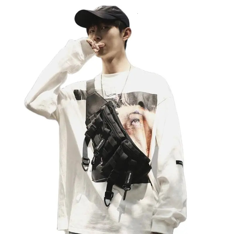 Multi functional tactical cross body bag mens Harajuku fashion Techwear detachable chest bag hip-hop waterproof waist bag 241008