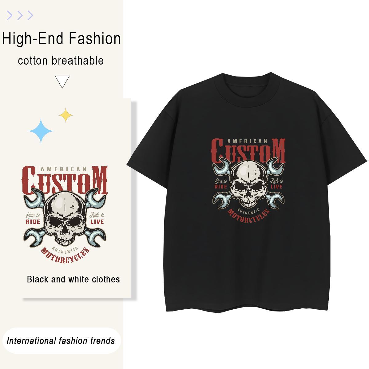 2024 T-Shirts for Women 230g Cotton Short Sleeve O-Neck Outdoor skull Lady T shirt Unisex Customized Tee Shirt