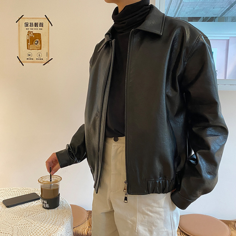 IEFB Men's Clothing Autumn New Oversize Korean Trend Loose Casual PU Leather Jacket Coat Male Zipper Lapel Clothes 9Y4382