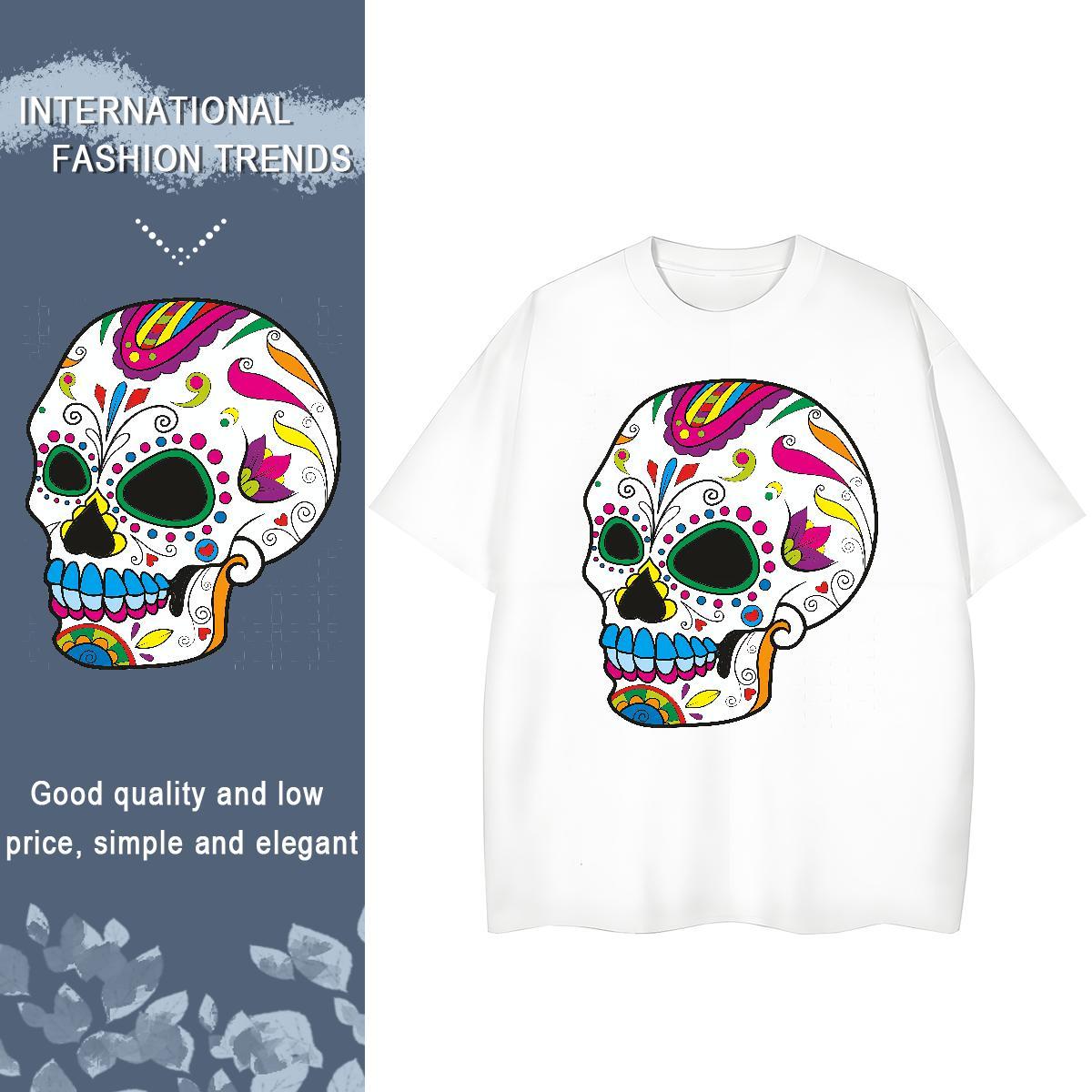 Comfortable Mens T Shirts 230g Cotton skull Hip Hop Street DIY Breathable Short Sleeve Tshirt for Man Woman Fashion Design Top Tees