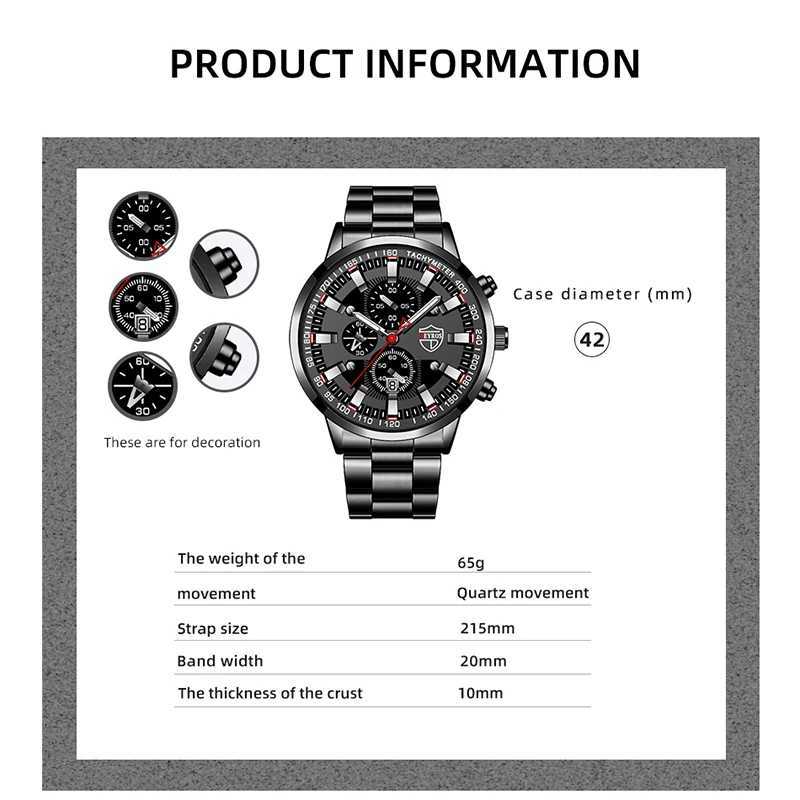 2023 Mens Watches Fashion Luxury Men Black Stainless Steel Quartz Wristwatch Man Business Casual Leather Watch relogio masculinoX241010