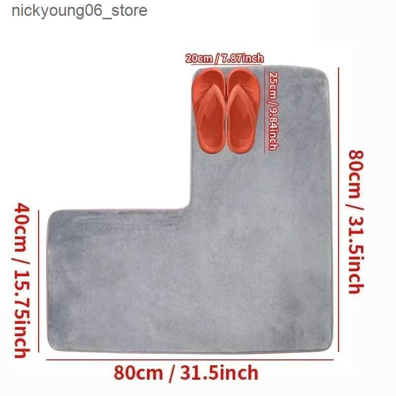 Non-Slip Bath Mats 1PC Solid Color Coral Fleece L-Shaped Bathroom Corner Mat Non-slip Entry Doorway Floor Rug Water Absorbent Kitchen Floor Carpet L24