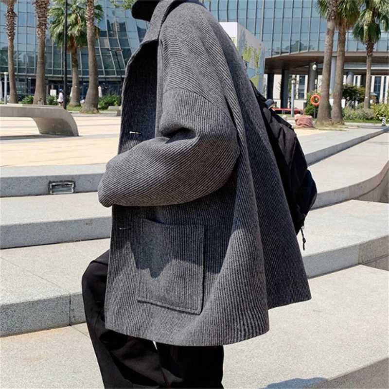 Mens Woolen Coats Korean Style New Windbreaker Single-breasted Fashion Solid Color Loose Woolen Jackets Male 2022 LX241010