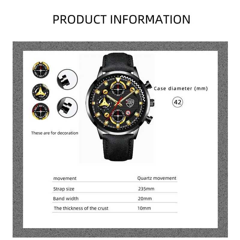 3PCS Set Fashion Mens Sports Bracelet Necklace Watches For Men Business Quartz Wrist Watch Classic Male Casual Leather WatchX241010