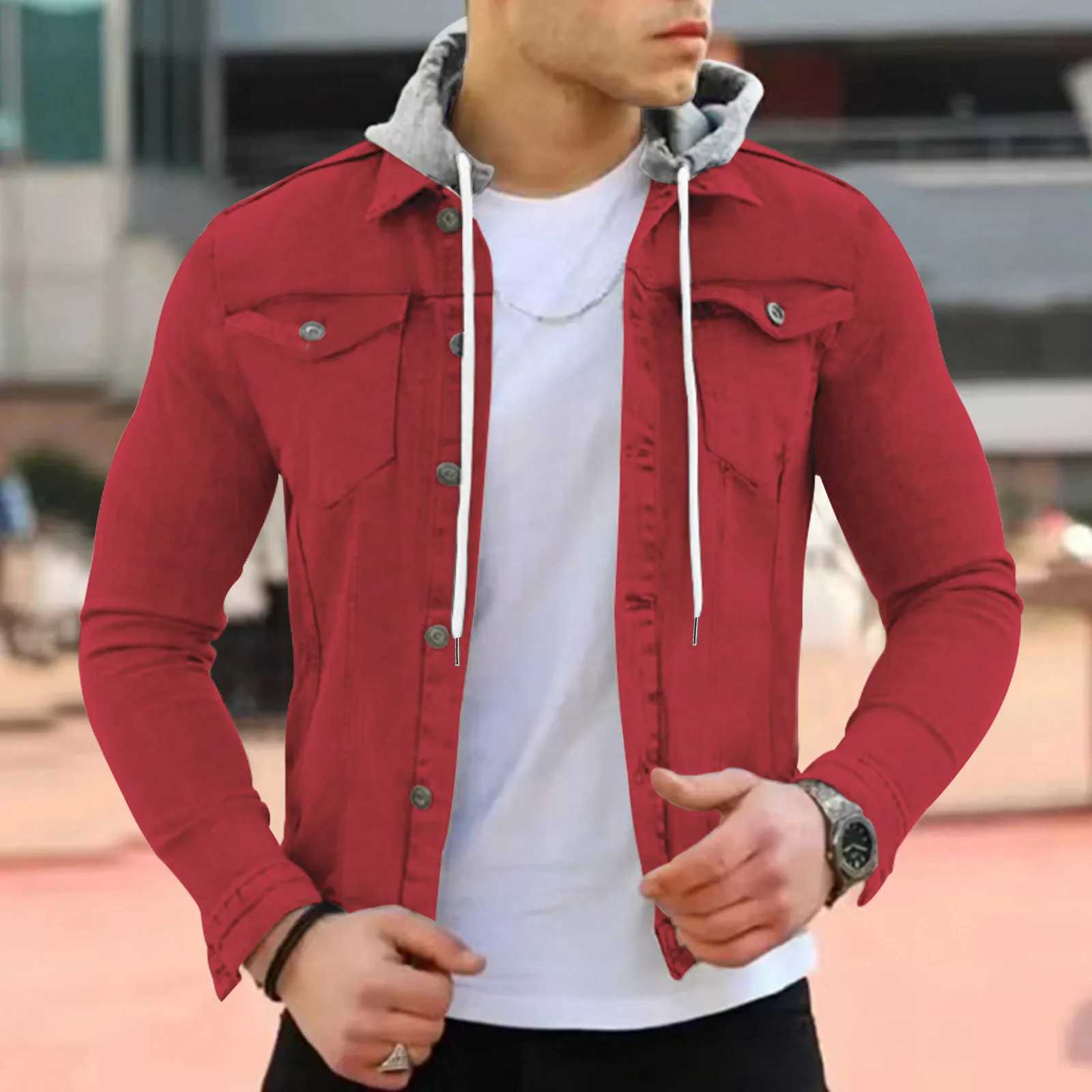 Solid Color Jeans Jacket Mens Spring and Autumn Fashion Casual Buckle Collar Ultra Thin Denim Jcket Jacket Casual Trend Mens Jacket Z241010