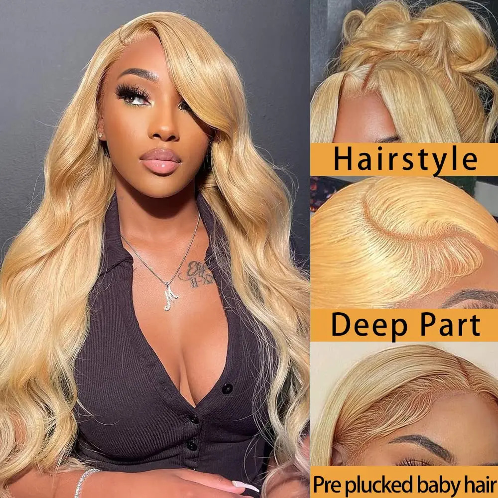 Honey blonde high gloss lace wig 13X4 synthetic lace front wig suitable for female body shedding before waves baby hair wig lace closure 241007