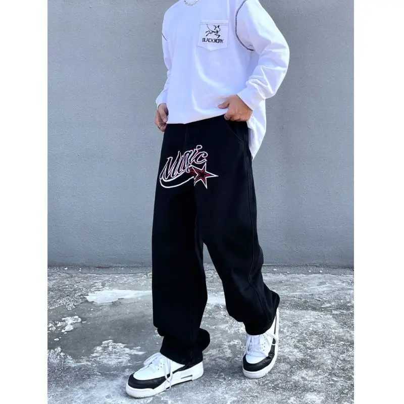 Y2K Pants American Street Mens Harajuku Casual Straight Leg Jeans City Boy Printed Hip-hop Wide Leg Pants Oversize ClothingX241009