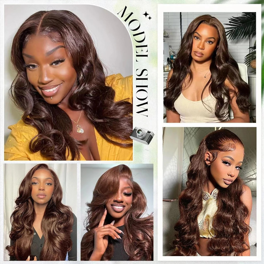Chocolate brown lace wig baby hair Reddish brown 13x4 high-definition body wave lace front wig suitable for womens synthetic adhesive free wig 241007