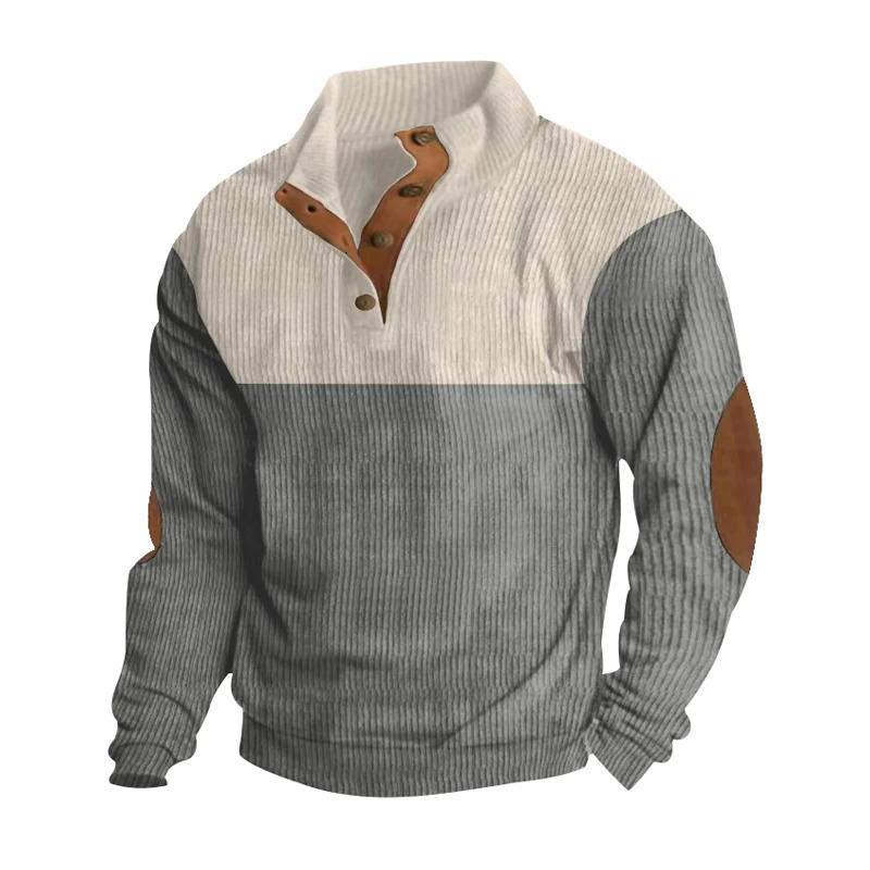 2024 AutumnWinter Mens Outdoor Leisure Button Stand up Neck Loose Corduroy Colored Sports Sweater Trend 240930