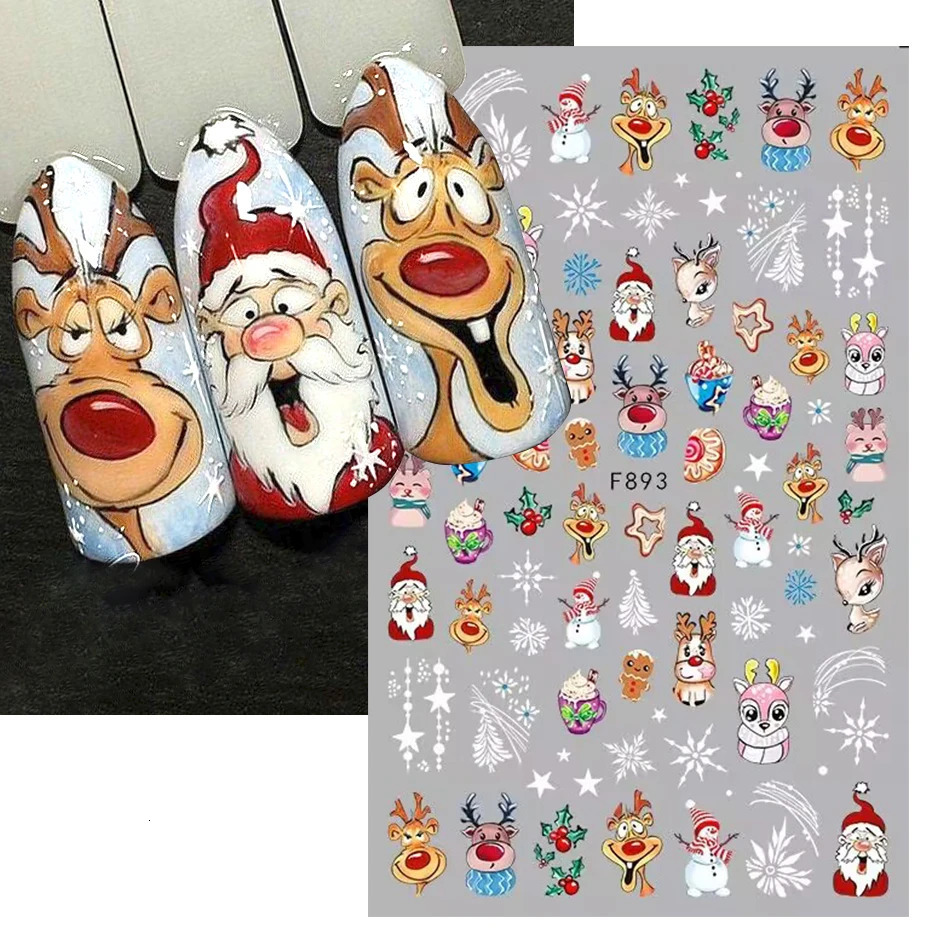 Cartoon Christmas Happy Nail Handmade Stickers Cute Santa Claus Deer Snowman Christmas Stickers 2024 Year Foil Accessories 241008