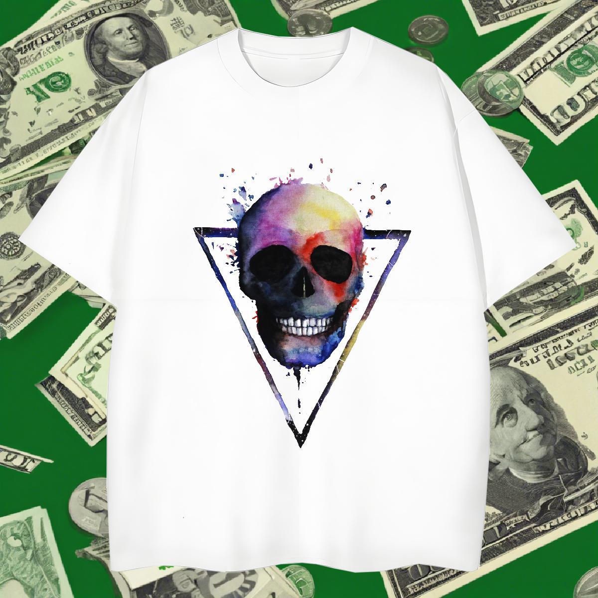 Brand T shirt 230g Pure Cotton skull Street Casual Skull Short Sleeve O-Neck Men Clothes T-Shirt 2024 Designer Tops Tees