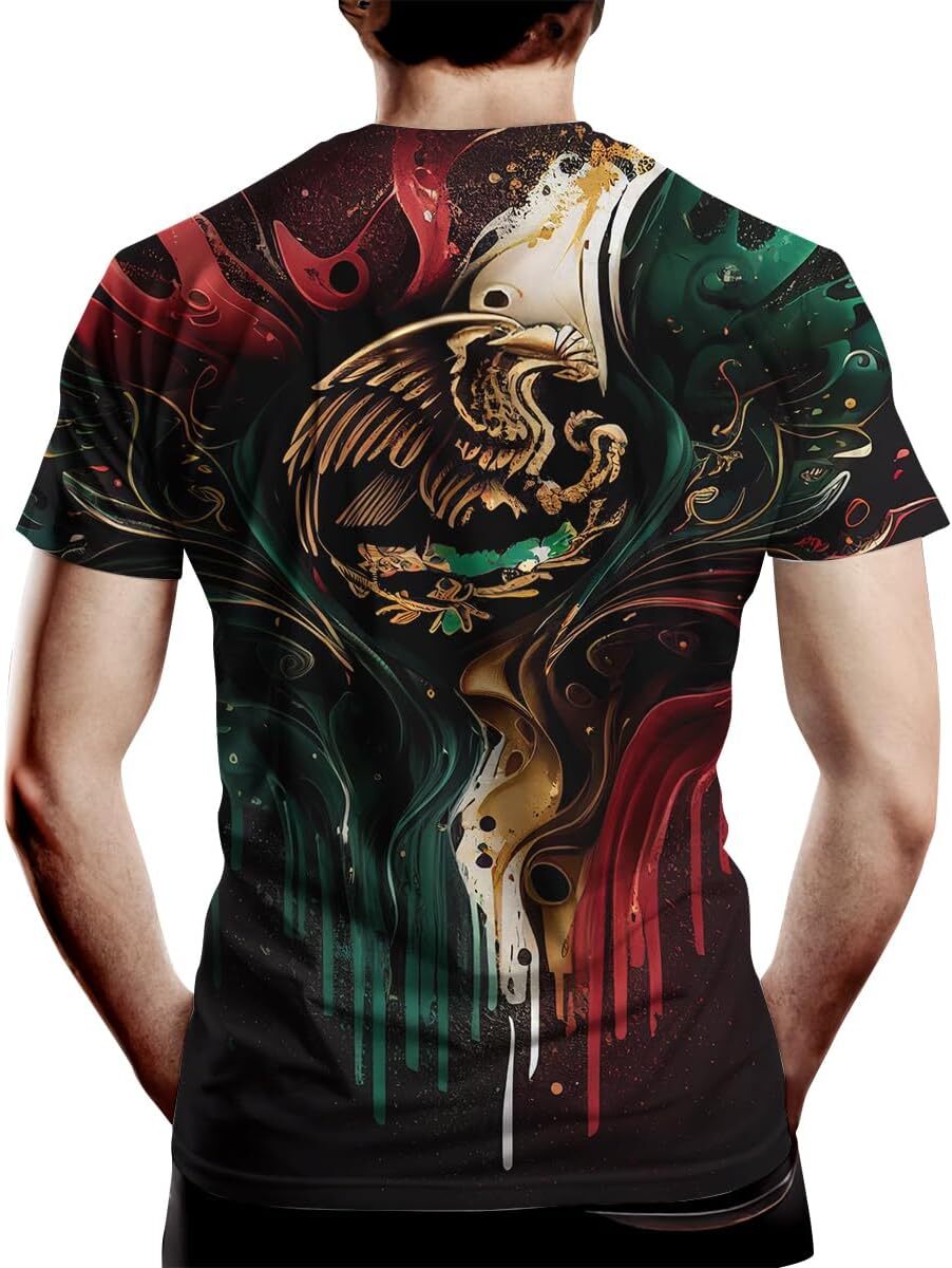 Mens T shirt Mexico Flag Graphic for Men 3D Printed Mexican Eagle Summer graphic tee Casual tops summer clothes Short sleeve nice