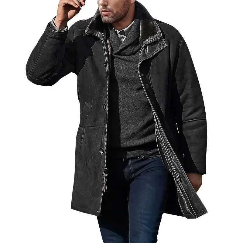 Mens Woolen Coat Long Loose Woolen Overcoat Autumn and Winter Trench Coat Men LX241010