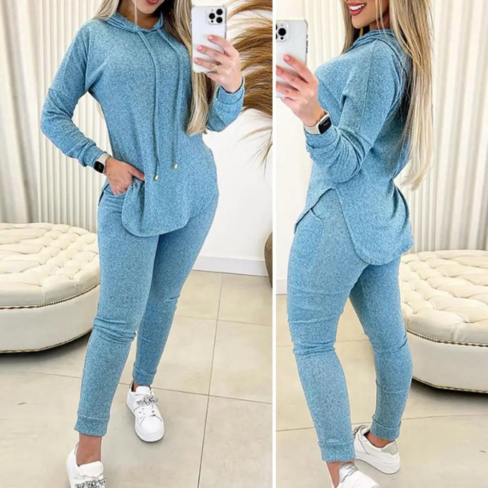 Womens loose fitting set fashionable womens hooded sweatshirt high waisted pants comfortable and casual spring 241007