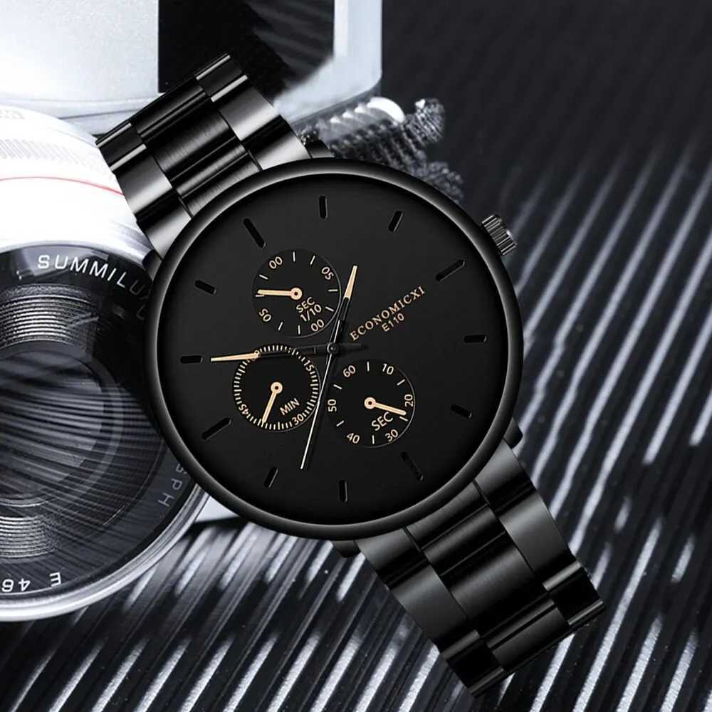 1Pcs Mens Casual Fashion Business Three Eyes Rose Needle Digital Steel Band Quartz Watch Designed For Successful Men ClassicX241010