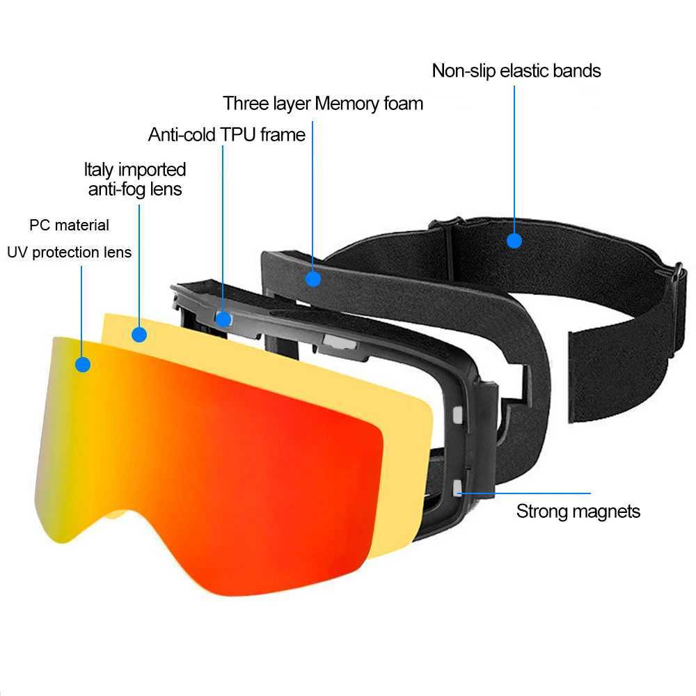 Magnetic quick replacement double-layer anti fog UV400 skiing goggles and snow sports goggles CL241010