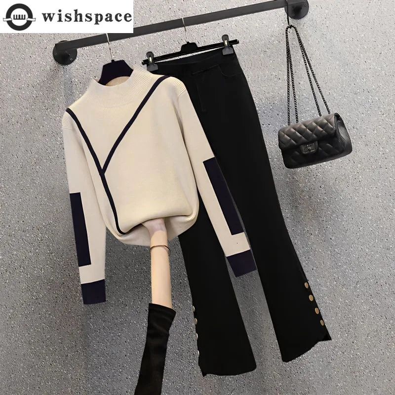 Fashion Womens Clothing Set AutumnWinter Korean Edition n Knitted Casual Pants Two Piece 241008