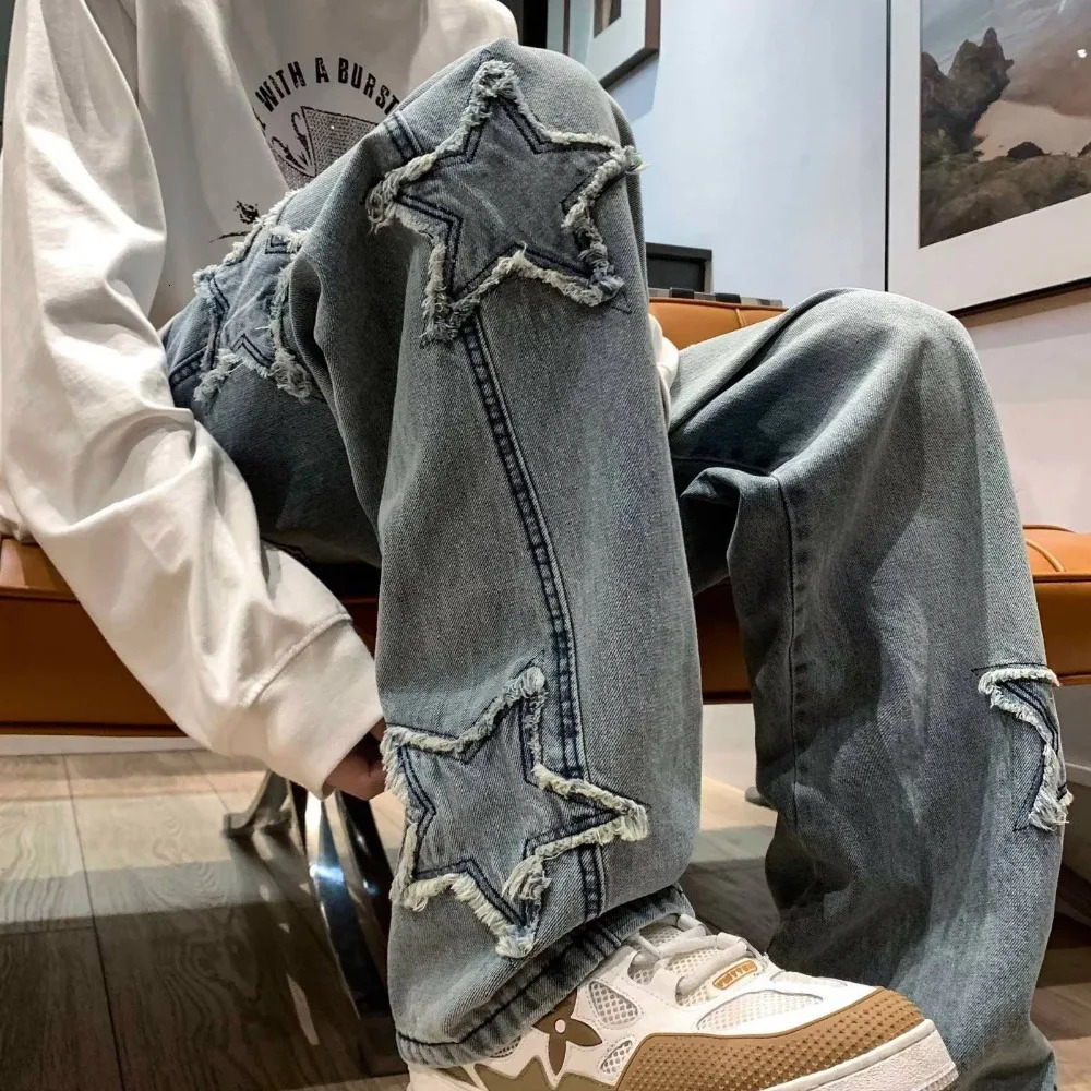 Mens denim Trousers mens casual jeans loose streetwear mens pants star graphics Y2K Harajuku fashion 241007