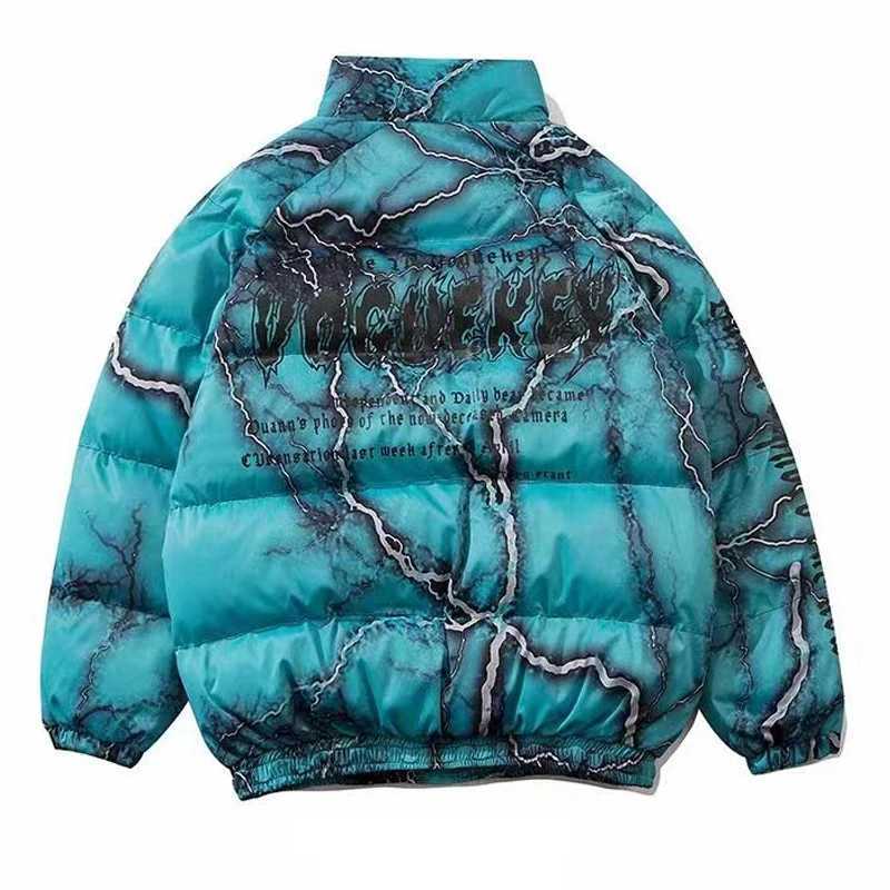 Men's Down Parkas Open collar floral print mens down jacket casual high-quality park hip-hop double-sided clothing 2024 winter jacket mens clothi