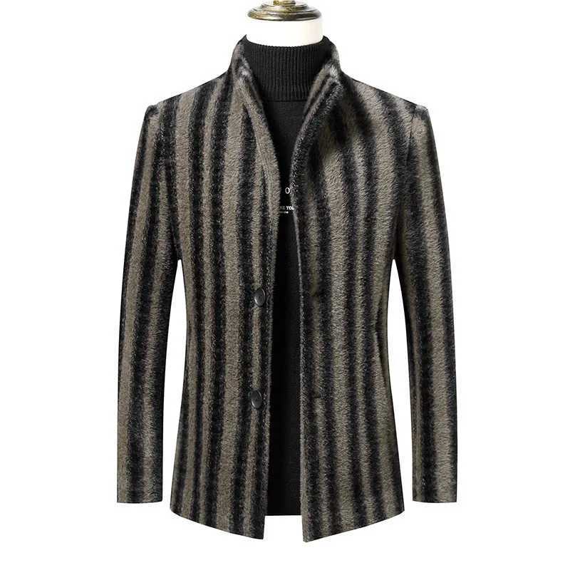 Woolen Men stripe Coat Autumn and Winter New Style Wool Overcoat Male Mid-length Business Casual WEAR Coats Men Plus size S-4XL LX241010