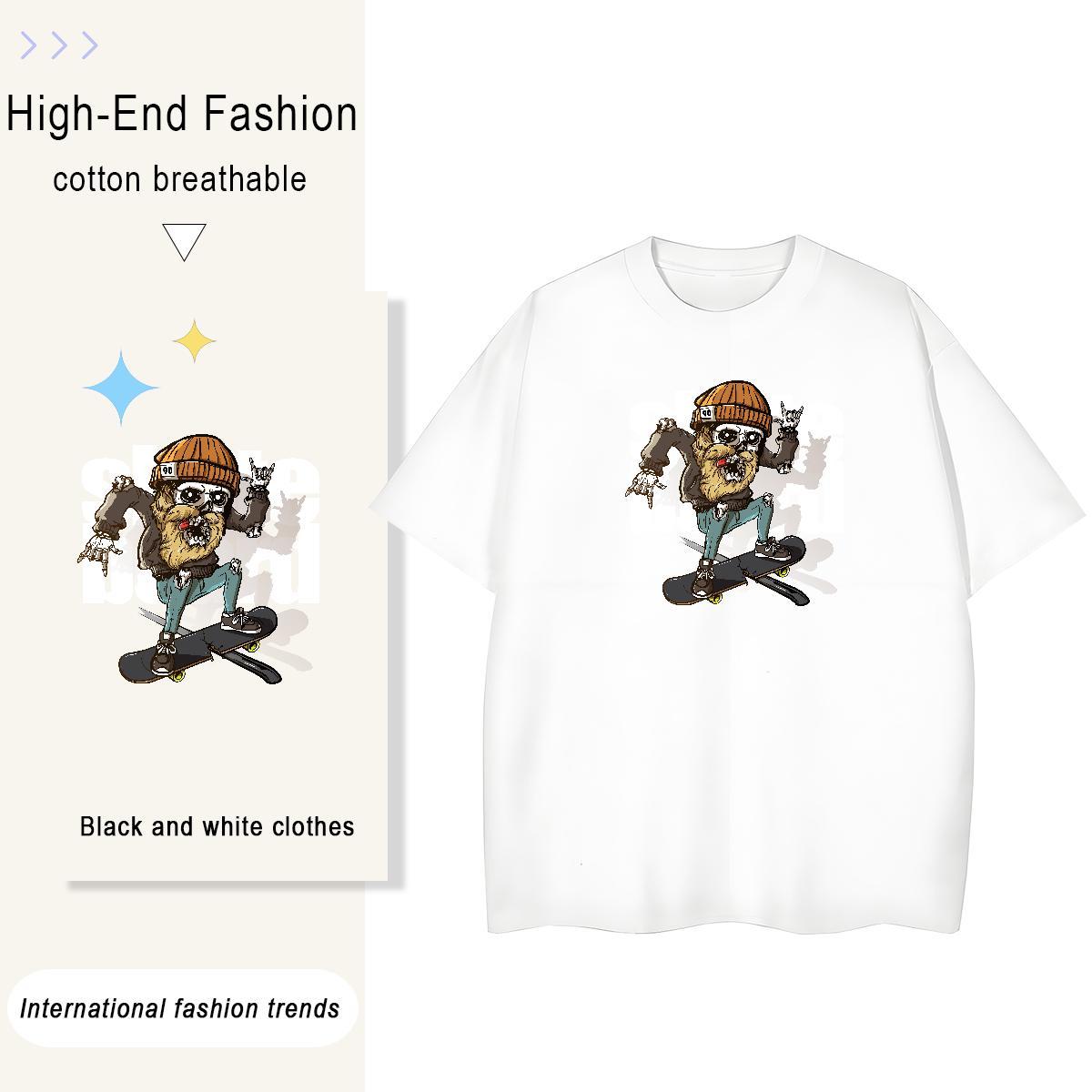 2024 Casual Women T Shirts 230g Cotton Comfortable Casual Sport skull Womens Tshirts Free Shipping Black White Tees