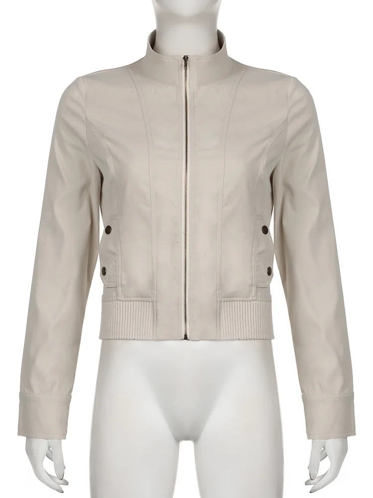 Cuteandpsycho Vintage Zip Up Chic Jackets Autumn Streetwear Pockets Harajuku Solid Coats Casual 2000s Basic Y2K Aesthetic Cloth 241010